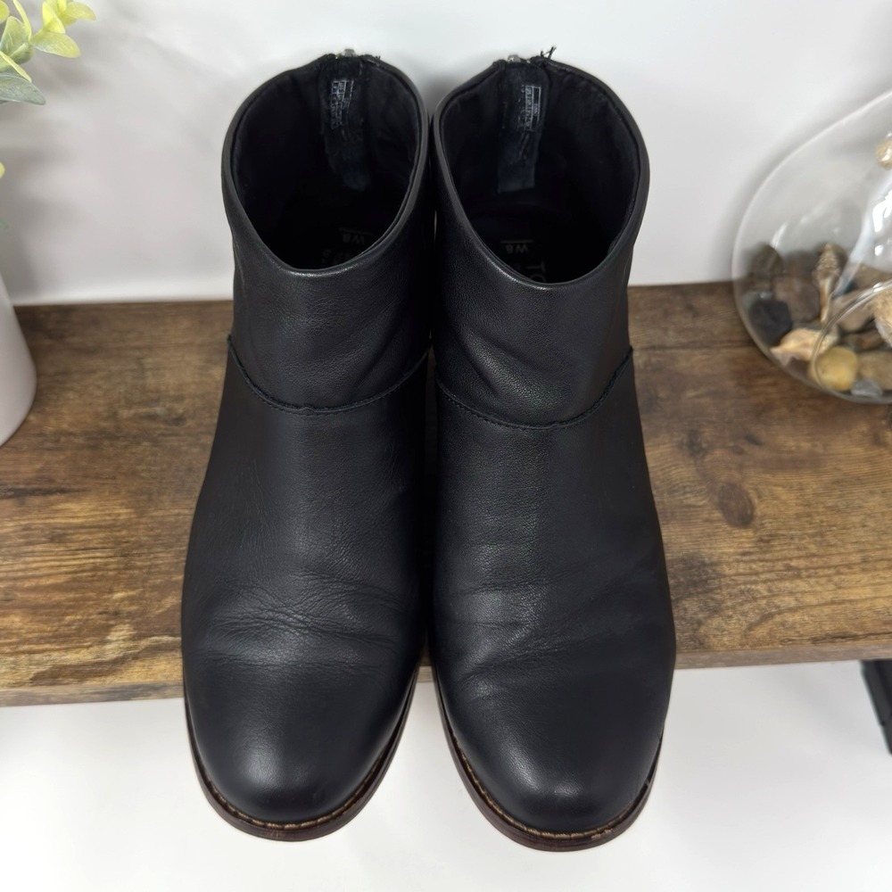 Toms Carpe Diem Ankle Boots Women's US Size 8M Black Leather Block Heel Back Zip